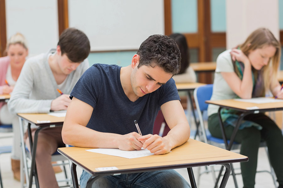 Students taking a test in a classroom in Temecula